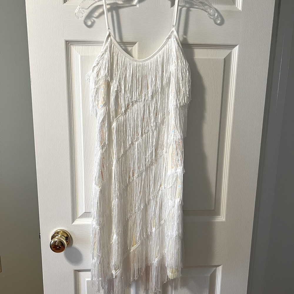White Sequin Flapper Dress